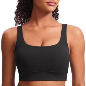 CRZ YOGA Butterluxe Womens U Back Sports Bra - Scoop Neck Padded Low Impact Yoga Clothes Workout Crop Top with Built in Pads